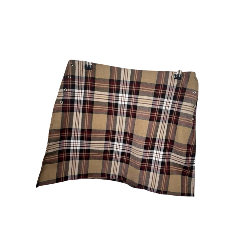 Powder Blu Vintage Y2K Plaid Mini Skirt With Zip Back And Details On Sides